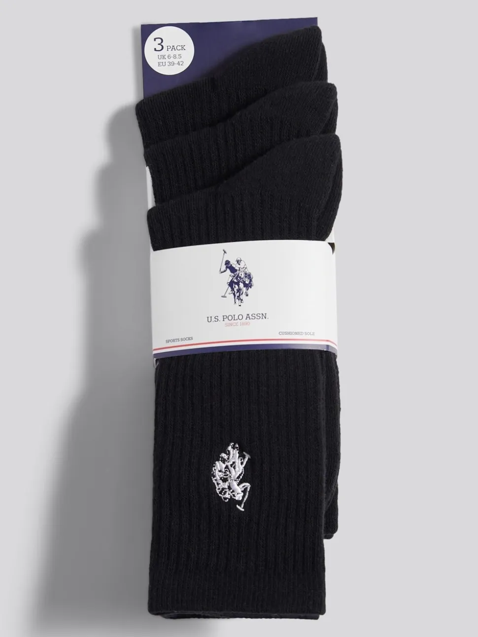 U.S. Polo Assn Black Mens Classic Sport Socks 5 Pack