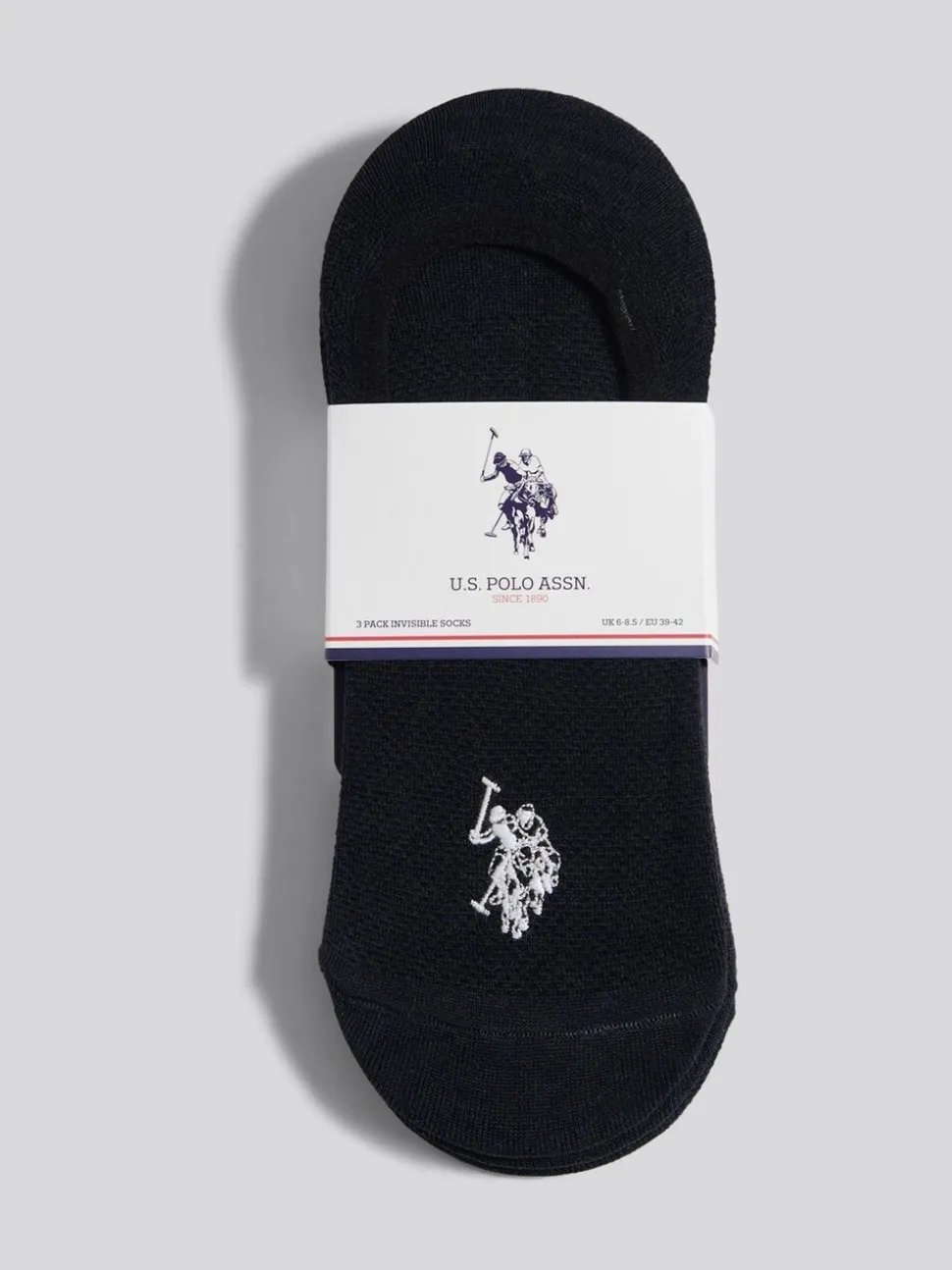 U.S. Polo Assn Black Mens Invisible Trainer Socks 3 Pack