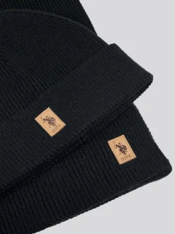 U.S. Polo Assn. Black Winter Mens Luxury Rib Knit Beanie And Scarf Box Set