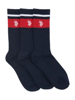 U.S. Polo Assn. Blue Brand Stripe Mens Sports Socks 3 Pack