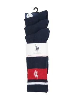 U.S. Polo Assn. Blue Brand Stripe Mens Sports Socks 3 Pack