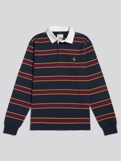 U.S. Polo Assn Blue Double Horsemen Stripe Rugby Shirt