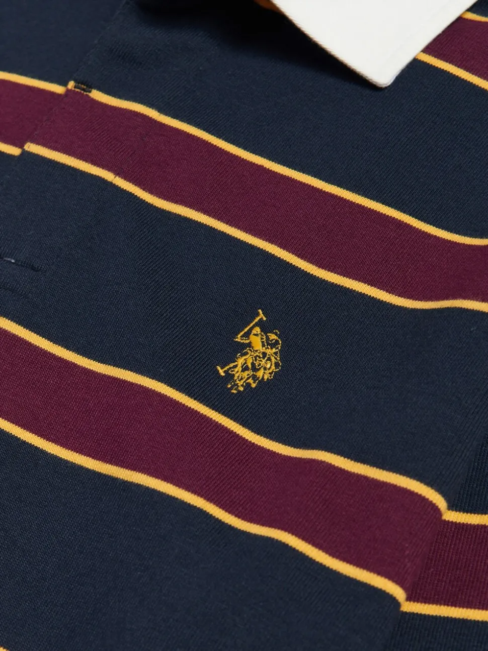 U.S. Polo Assn Blue Double Horsemen Stripe Rugby Shirt