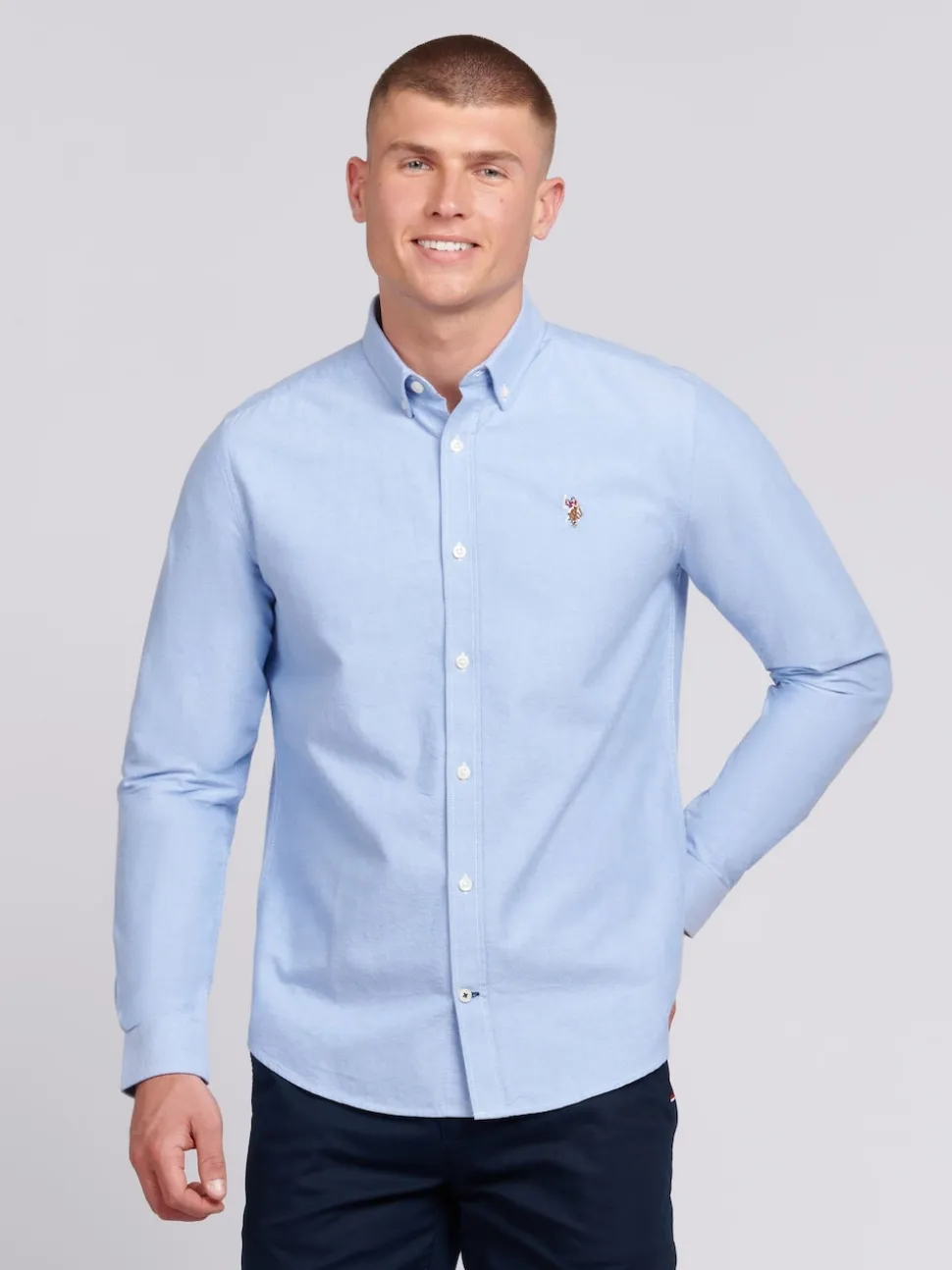 U.S. Polo Assn. Blue Light Mens 100% Cotton Peached Oxford Shirt
