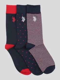 U.S. Polo Assn. Blue Mens Branded Smart Socks 3 Pack