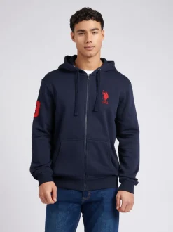 U.S. Polo Assn. Blue Mens Classic Fit 100% Cotton Player 3 Zip-Up Hoodie