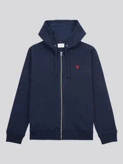 U.S. Polo Assn. Blue Mens Double Horsemen Loopback Zip Hoodie