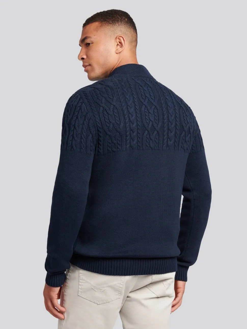 U.S. Polo Assn. Blue Mens Half Stitch Knit Funnel Cardigan Jumper