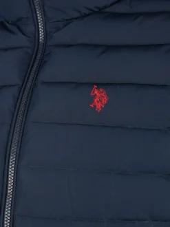 U.S. Polo Assn. Blue Mens Lightweight Quilt Hooded Puffer Jacket
