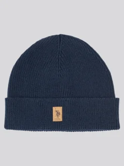 U.S. Polo Assn. Blue Winter Mens Luxury Rib Knit Beanie And Scarf Box Set