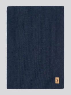 U.S. Polo Assn. Blue Winter Mens Luxury Rib Knit Beanie And Scarf Box Set