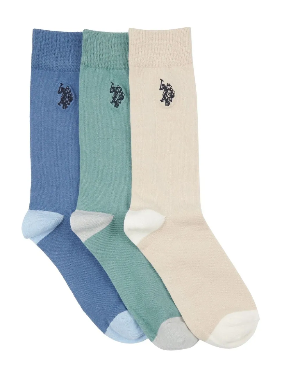 U.S. Polo Assn. Blue/Natural/Green Mens Smart Socks 3 Pack