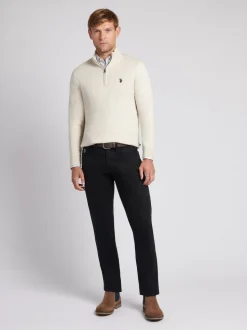 U.S. Polo Assn. Cream Cotton Funnel Neck Quarter Zip Knit