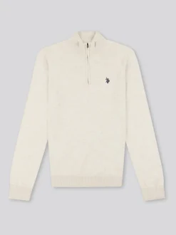 U.S. Polo Assn. Cream Cotton Funnel Neck Quarter Zip Knit