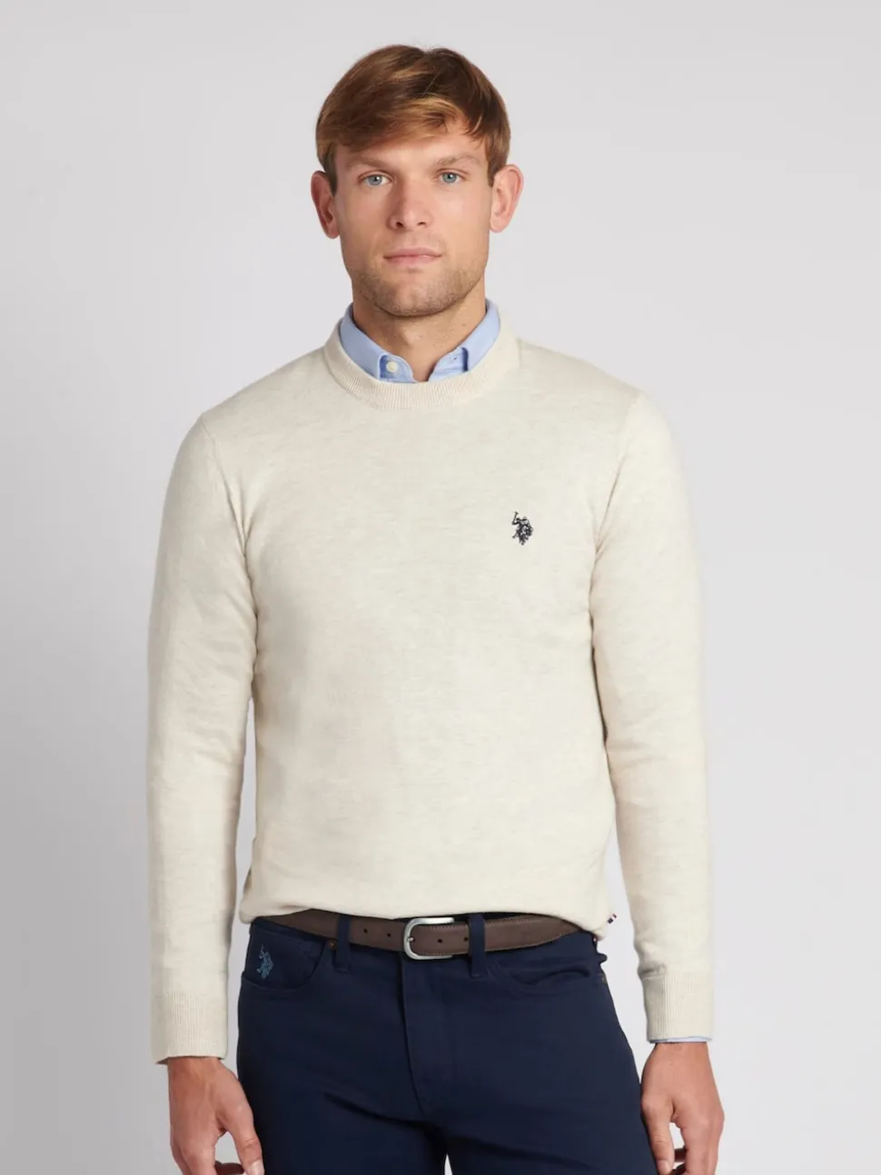 U.S. Polo Assn. Cream Mens Cotton Crew Neck Jumper