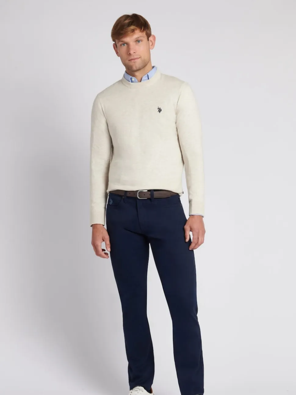 U.S. Polo Assn. Cream Mens Cotton Crew Neck Jumper