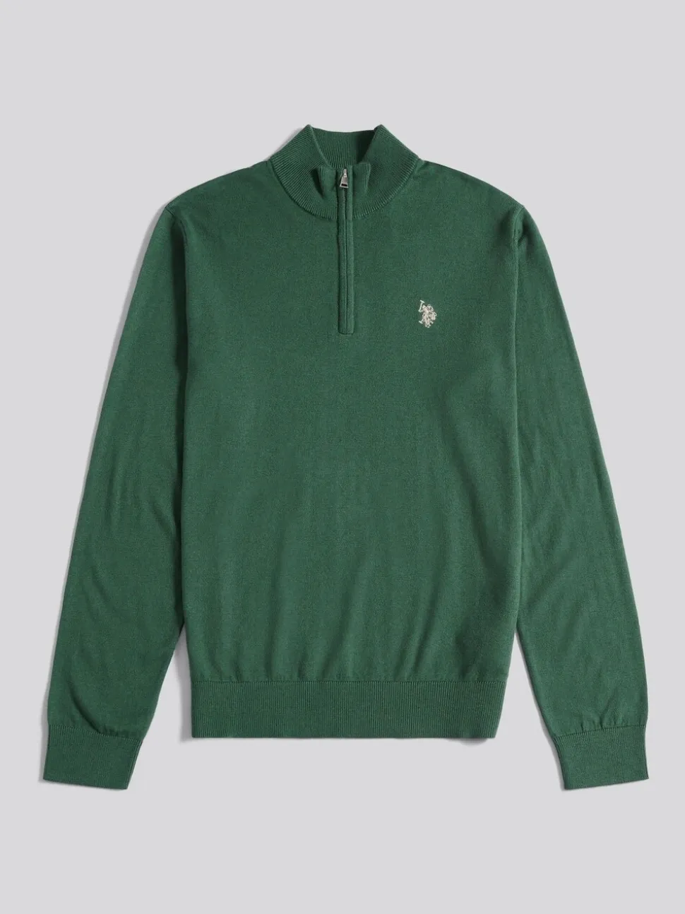 U.S. Polo Assn. Dark Green Cotton Funnel Neck Quarter Zip Knit
