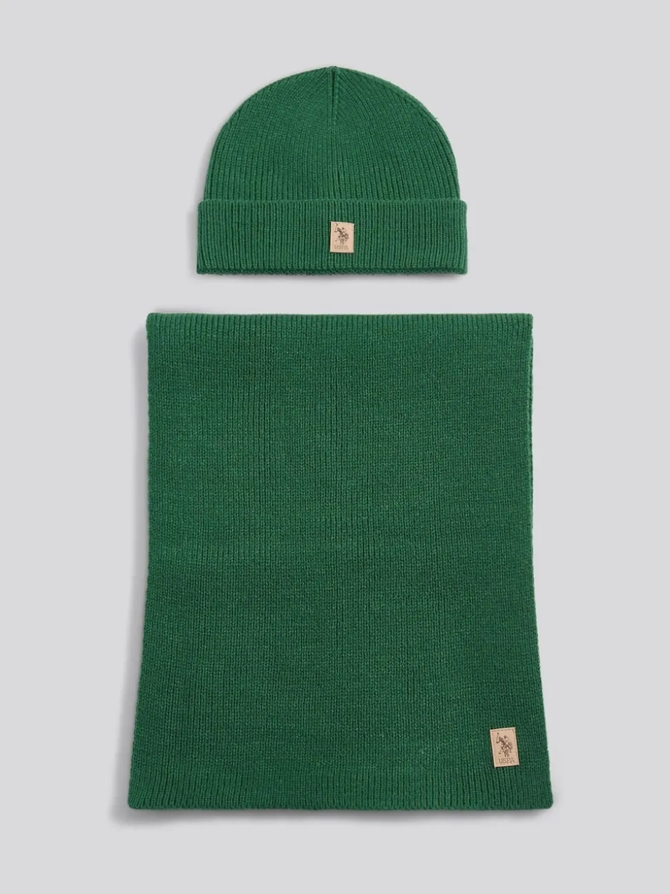 U.S. Polo Assn Green Luxury Rib Knit Beanie & Scarf Set