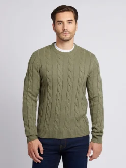 U.S. Polo Assn. Green Mens Cable Knit Crew Jumper