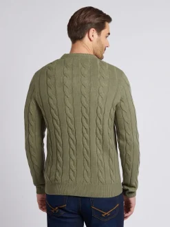 U.S. Polo Assn. Green Mens Cable Knit Crew Jumper
