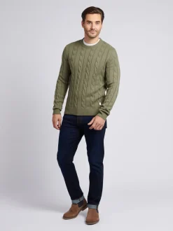 U.S. Polo Assn. Green Mens Cable Knit Crew Jumper