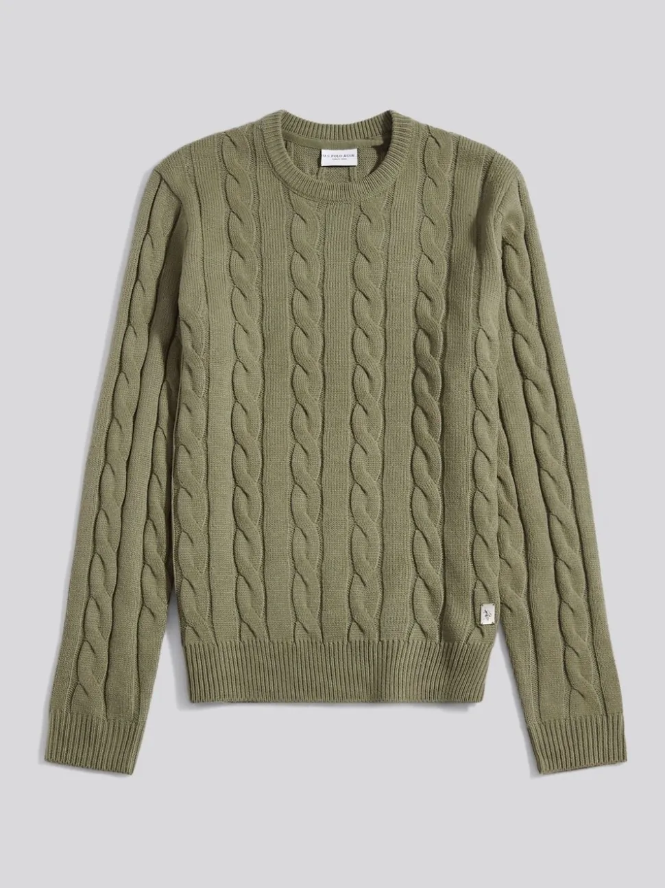 U.S. Polo Assn. Green Mens Cable Knit Crew Jumper