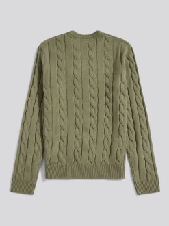 U.S. Polo Assn. Green Mens Cable Knit Crew Jumper