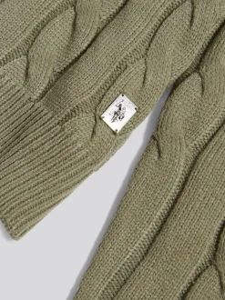 U.S. Polo Assn. Green Mens Cable Knit Crew Jumper