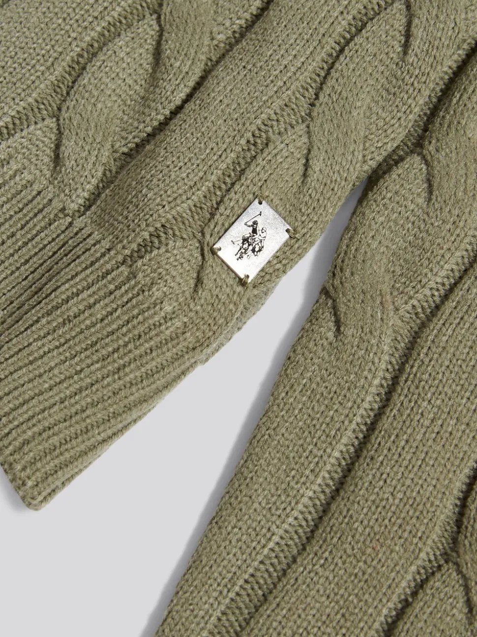 U.S. Polo Assn. Green Mens Cable Knit Crew Jumper