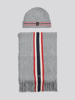 U.S. Polo Assn Grey Brand Stripe Beanie & Scarf Box Set