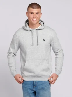 U.S. Polo Assn. Grey Mens Classic Fit 100% Cotton Double Horsemen Hoodie