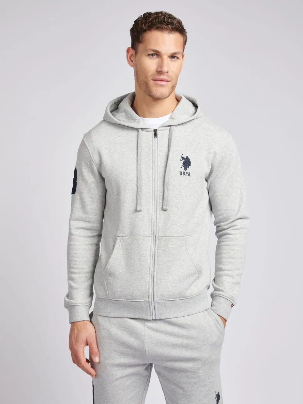 U.S. Polo Assn. Grey Mens Classic Fit 100% Cotton Player 3 Zip-Up Hoodie