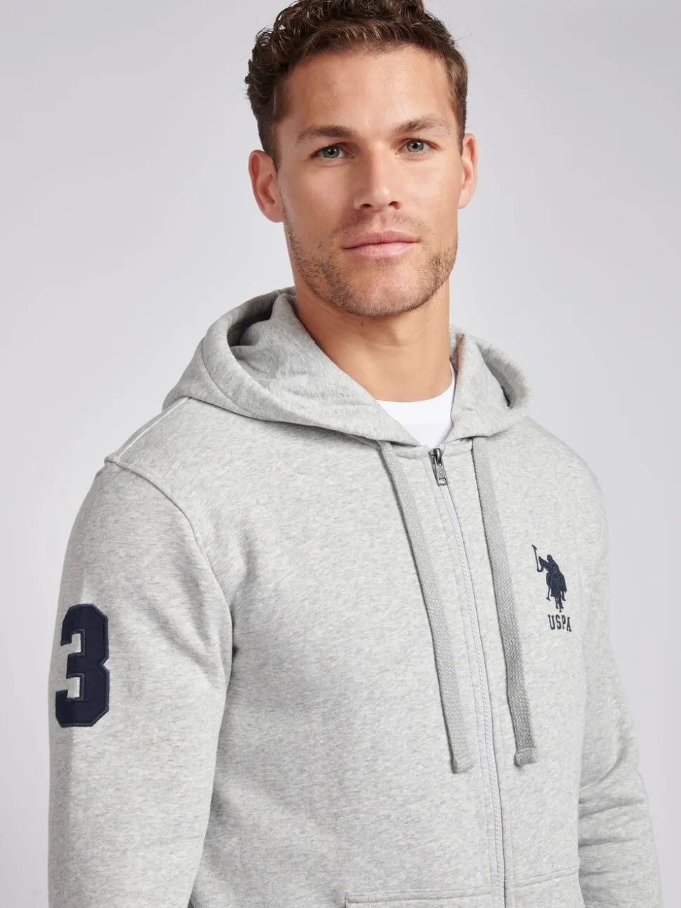 U.S. Polo Assn. Grey Mens Classic Fit 100% Cotton Player 3 Zip-Up Hoodie