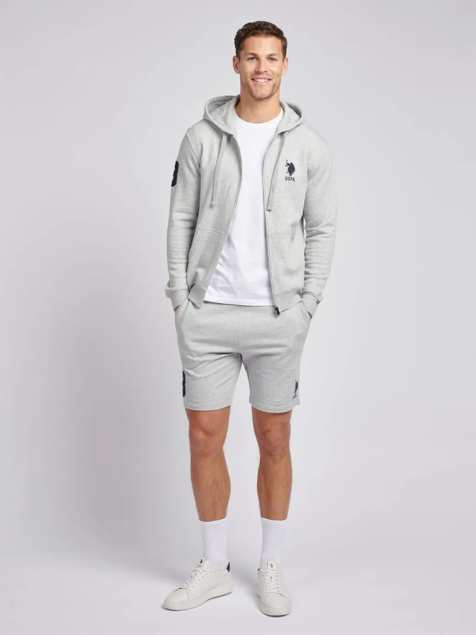U.S. Polo Assn. Grey Mens Classic Fit 100% Cotton Player 3 Zip-Up Hoodie