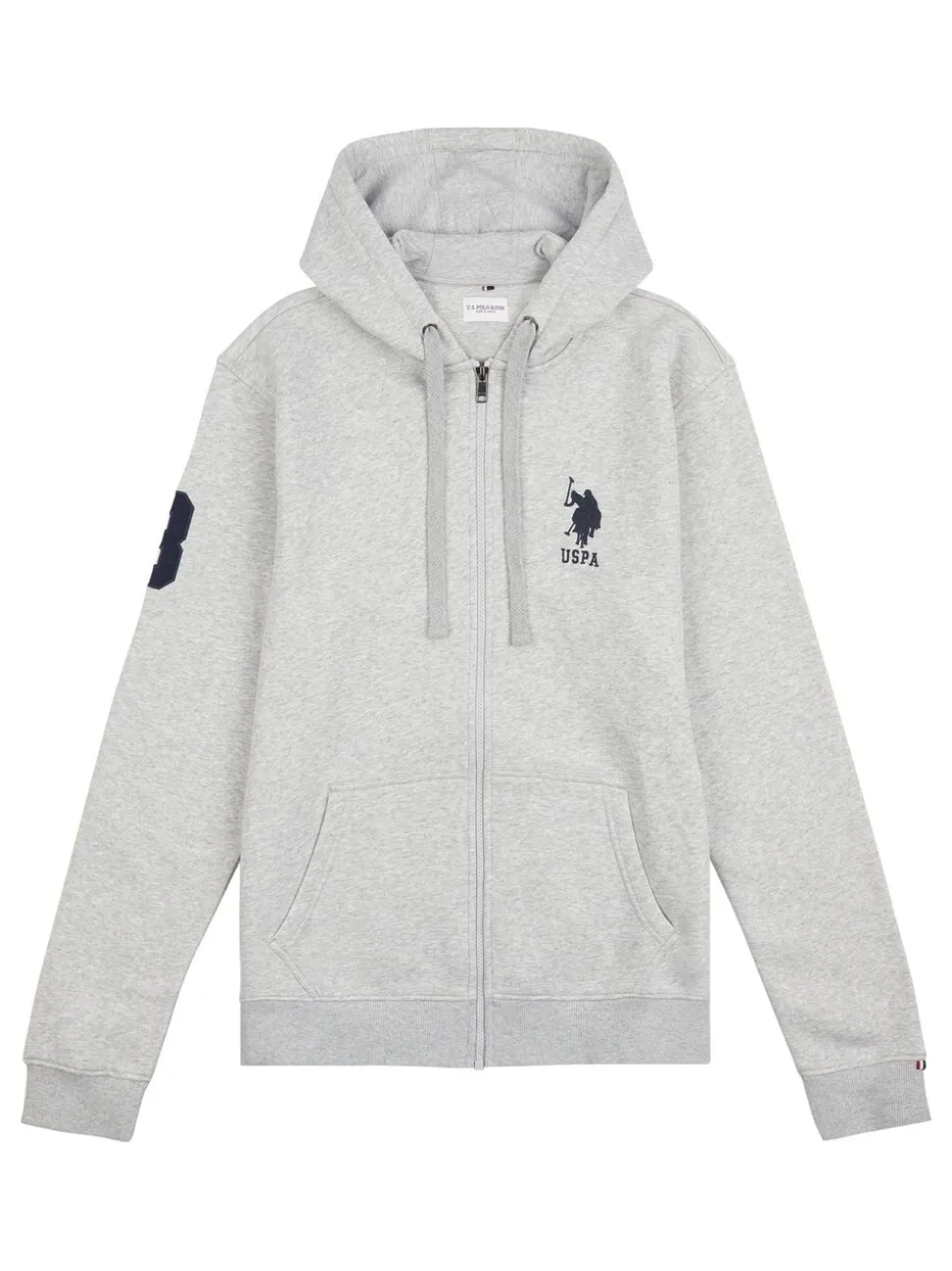 U.S. Polo Assn. Grey Mens Classic Fit 100% Cotton Player 3 Zip-Up Hoodie