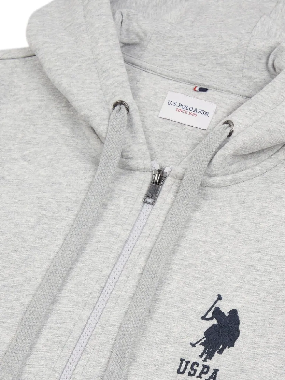 U.S. Polo Assn. Grey Mens Classic Fit 100% Cotton Player 3 Zip-Up Hoodie