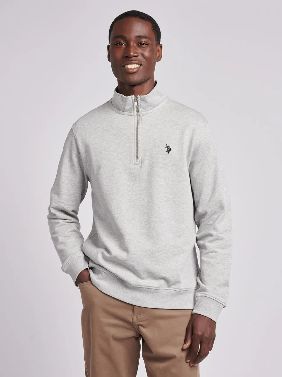 U.S. Polo Assn. Grey Mens Classic Fit Quarter Zip Sweatshirt
