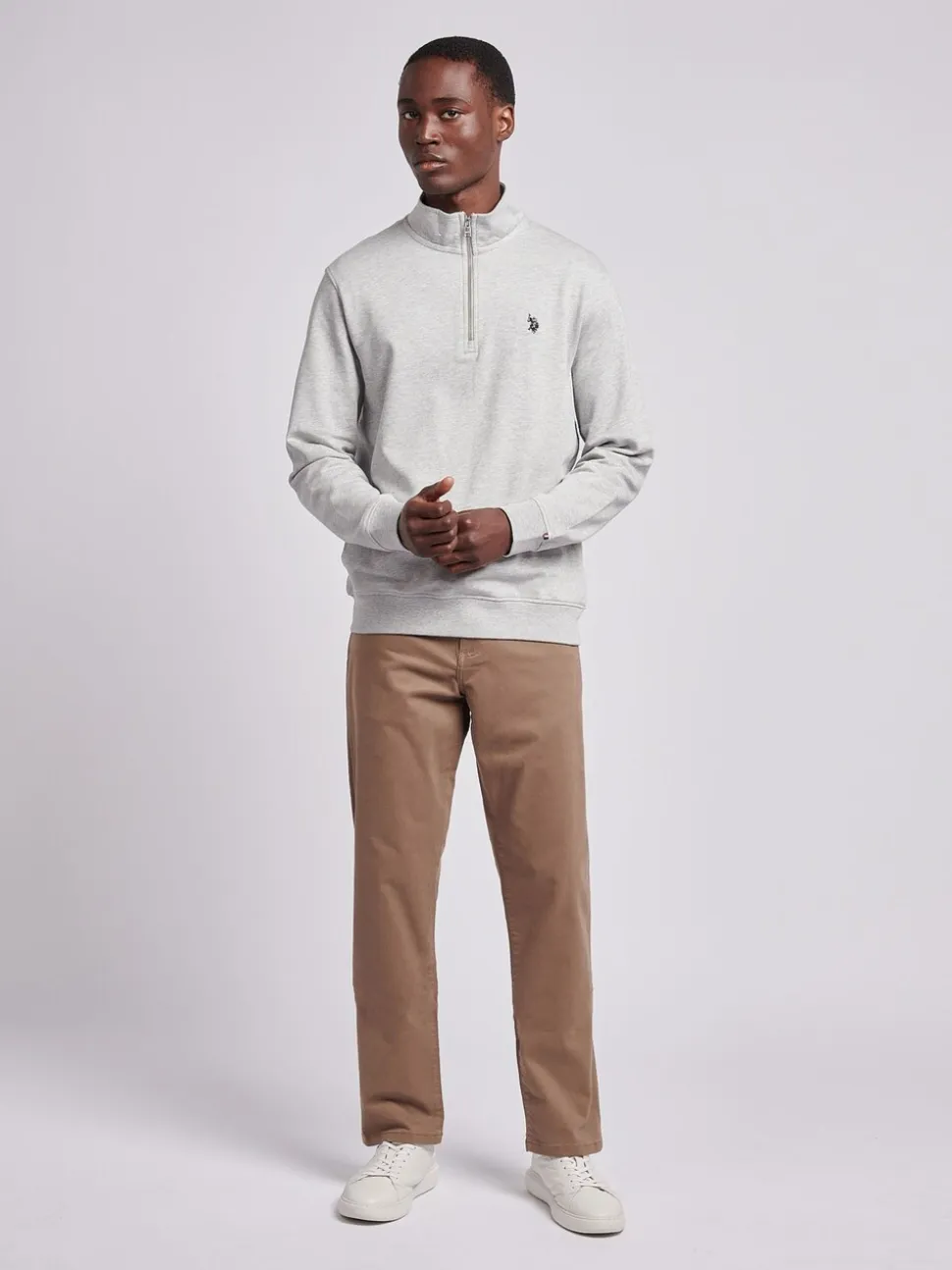 U.S. Polo Assn. Grey Mens Classic Fit Quarter Zip Sweatshirt