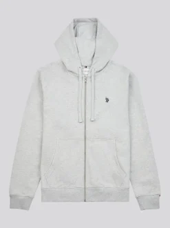 U.S. Polo Assn. Grey Mens Double Horsemen Loopback Zip Hoodie