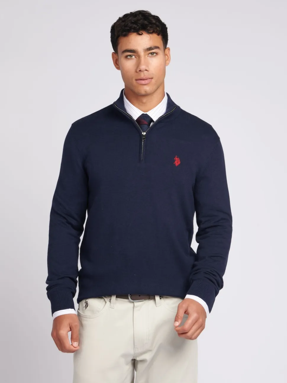U.S. Polo Assn. Navy Cotton Funnel Neck Quarter Zip Knit