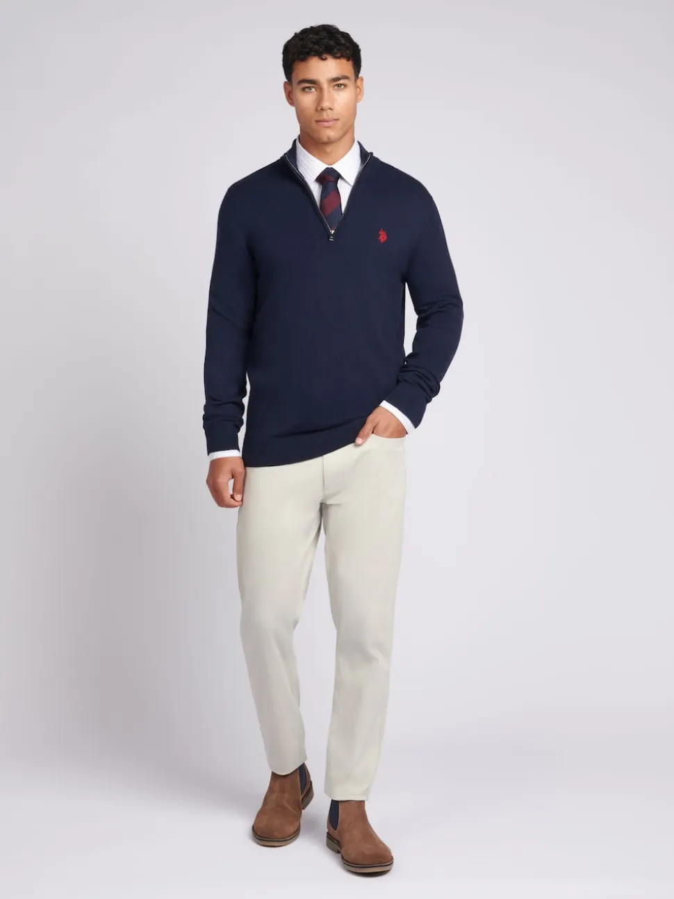 U.S. Polo Assn. Navy Cotton Funnel Neck Quarter Zip Knit