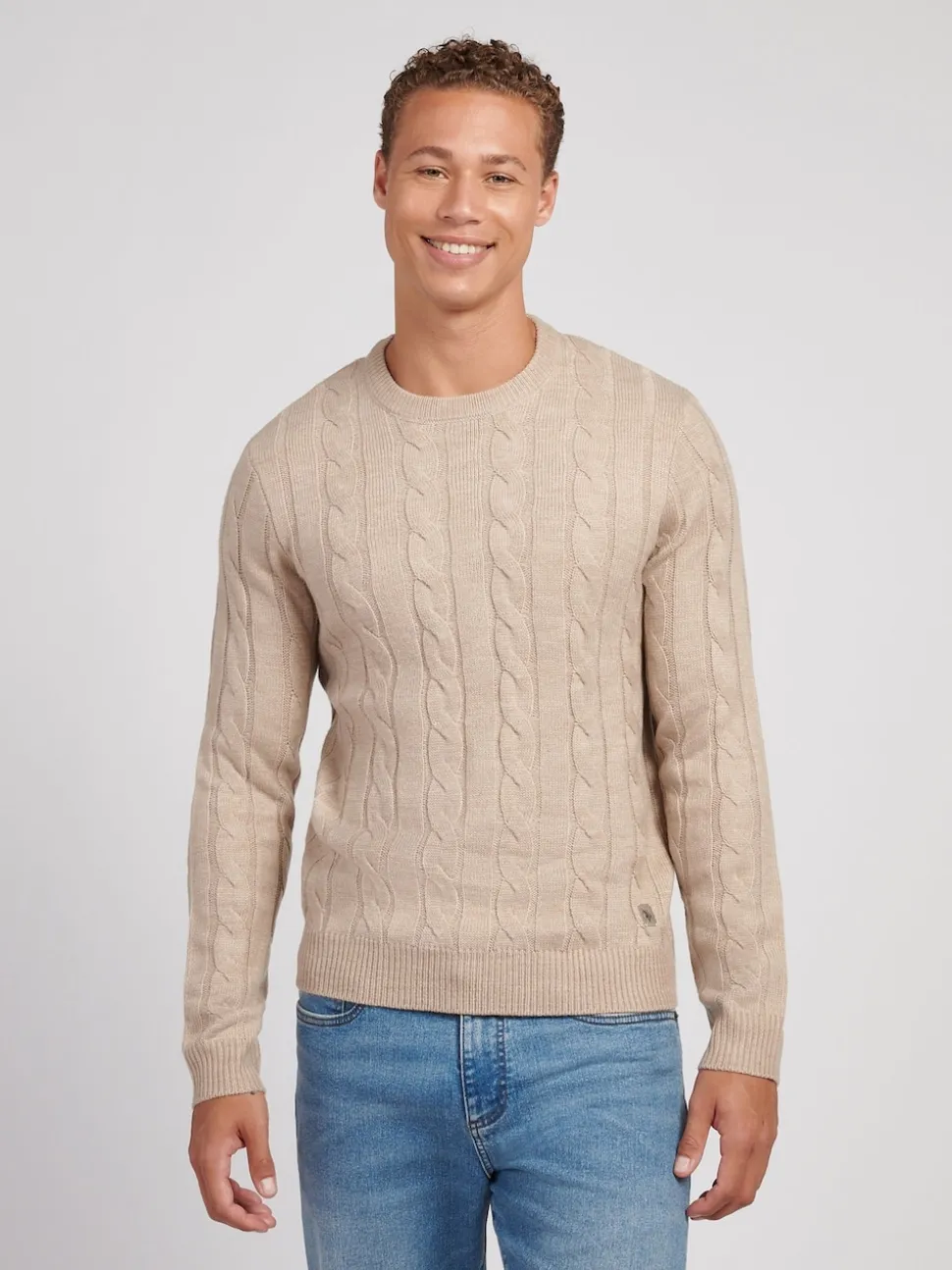 U.S. Polo Assn. Nude Mens Cable Knit Crew Jumper