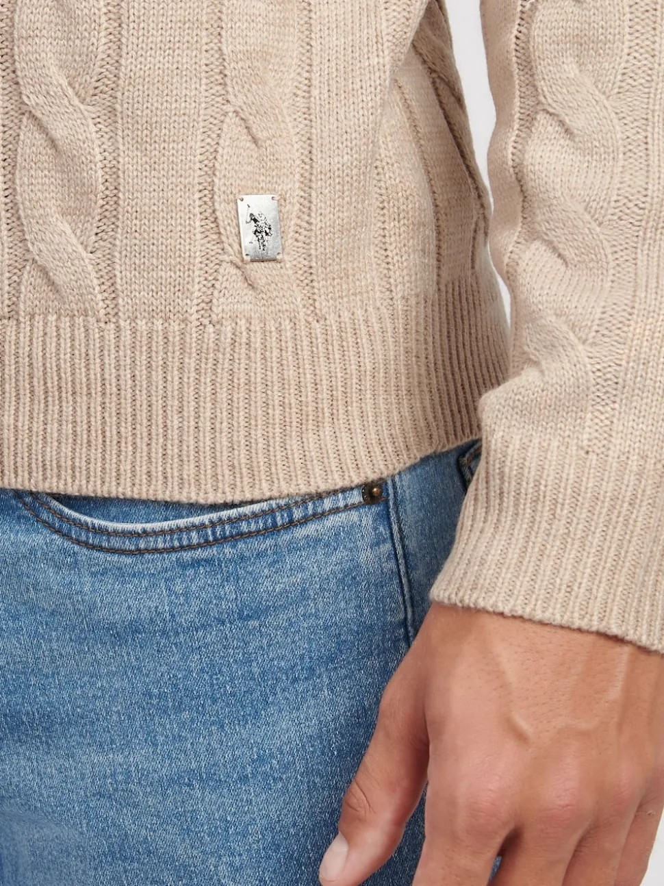 U.S. Polo Assn. Nude Mens Cable Knit Crew Jumper