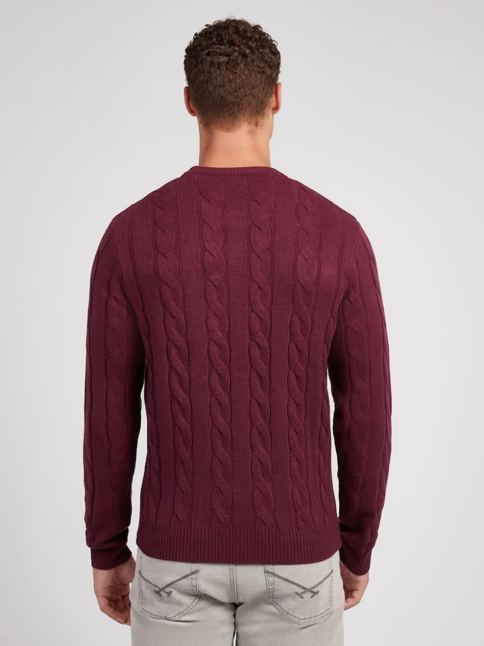 U.S. Polo Assn. Purple Mens Cable Knit Crew Jumper