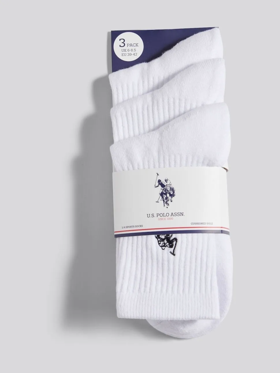 U.S. Polo Assn White Mens Quarter Sports Socks 5 Pack