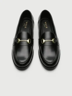 Walk London Black Leather Torbole Trim Loafers