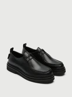 Walk London Black Leather Brooklyn Apron Shoes