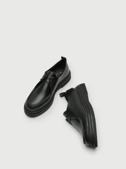 Walk London Black Leather Brooklyn Apron Shoes