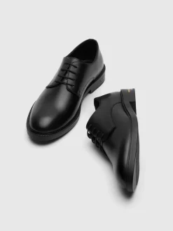 Walk London Black Leather Oliver Derby Shoes