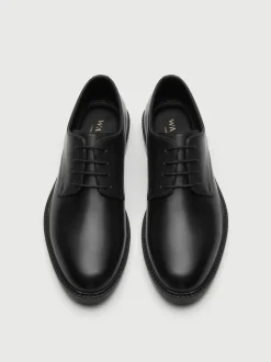 Walk London Black Leather Oliver Derby Shoes